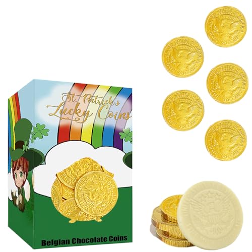 The Dreidel Company St. Patrick's Day White Milk Chocolate Coins, Half-Dollar Gold Foil Coins in Themed Box, Made with Premium Belgian Chocolate, Gluten-Free, Nut-Free, Kosher (Half-Pound)