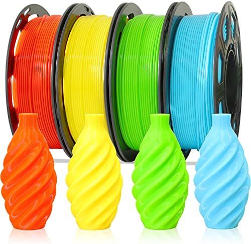 1.75mm 3D PLA Filament 4 in 1 Bundle: Yellow, Orange, Lime Green, Sky Blue, 4 Bright Colors Packed, Each Spool 250g, 4 Spools Packed, Total 1Kg 3D Printing Material with Extra 3D Print Tool by MIKA3D