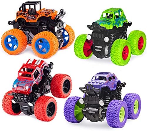 Monster Truck Toys - Friction Powered Toy Cars Push and Go Vehicles for Kids Best Christmas Birthday Party Gift for Boys Girls Aged 3 and Above 4-Pack