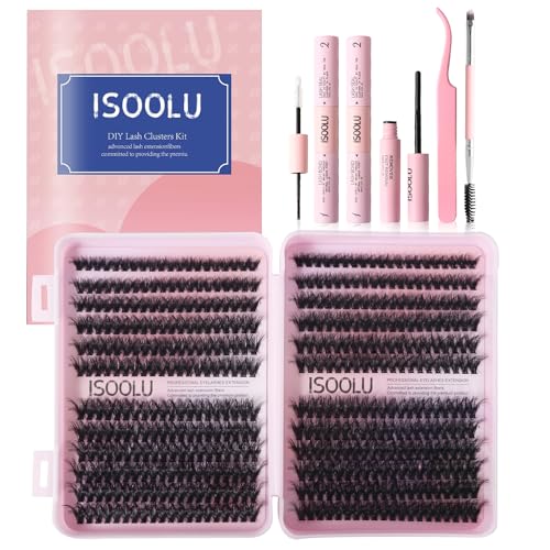 DIY Volume Lash Clusters 480pcs Lash Extension Kit Lash Extension Kit，50D 9-16mm with Cluster Lashes，2pcs Bond and Seal，Lash Tweezers，Eyelash Brush.