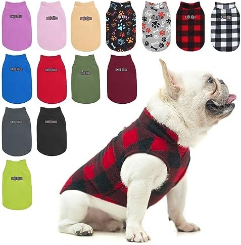 BEAUTYZOO Small Dog Sweater Fleece Vest Winter Jacket, D-Ring Leash Attachment for XS S Puppy Medium Sized Breeds Dogs, Cold Weather Dog Clothes Windproof Keep Warm, Christmas Red Plaid S