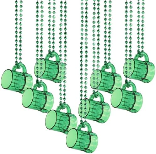 JOYIN 12 PCS St Patrick's Green Mug Bead Necklaces for Kids Women Men, for Mardi Gras, St. Patrick's Day, Costume Themed Party Games Favor Supplies