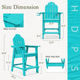 LUE BONA Tall Adirondack Chair, Recycled Poly Adirondack Chair Bar Stool with Cup Holder, 25.6", 300Lbs,Eco-Friendly Balcony Chair, Weather Resistant Patio Stool for Balcony,Deck, Arbua Blue