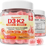 Sugar-Free Vitamin D3 K2 Filled Gummies 5000IU / 10,000 IU with 500mg Calcium + K2 (MK-7) 200mcg, Magnesium Citrate, Vitamin C, Extra Strength - Ultimate Absorption for Bone Muscle Teeth Immune, Vegan