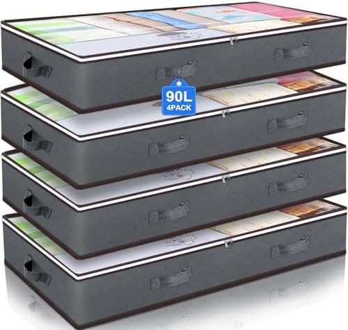 Budding Joy 90L Under Bed Storage Containers, Closet Organizers and Storage Bins, Foldable Underbed Storage Bags for Blankets, Towels, Comforter, Sweaters, Pillows, Linen Sheets, Wrapping Paper