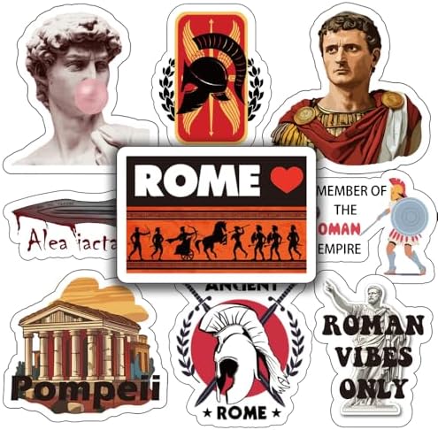 Historical Rome Stickers Set (53 Pcs) - Water-Resistant Gouache Design, Rome Italy Vatican Roman Empire Theme