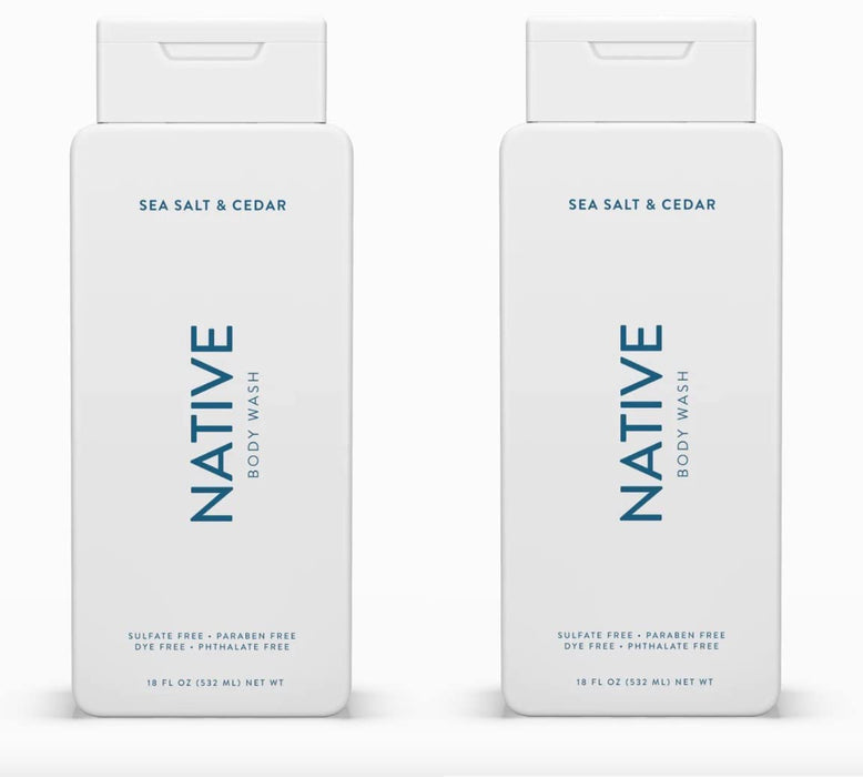 Native Body Wash Contains Naturally Derived Ingredients | For Women & Men, Sulfate, Paraben, & Dye Free Leaving Skin Soft and Hydrating | Sea Salt & Cedar 18 oz - 2 Pk