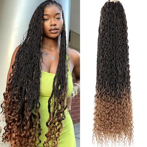 30 Inch Boho Senegalese Twist Crochet Hair with Curly Ends 9 Packs Ombre Blonde Island Twist Crochet Braids for Black Women Pre Looped Boho Twist Braids Crochet Braiding Hair Extensions T27#