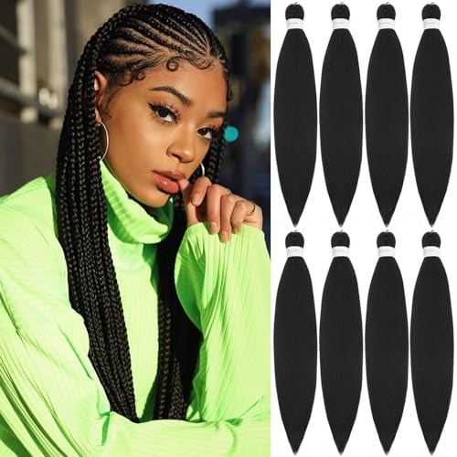Braiding Hair Pre Stretched 20 Inch 8 Pack Premium Pre Stretched Braiding Hair Professional Itch Free Hot Water Setting Perm Yaki Texture Prestretched Hair For Braiding (18Inch,1B)