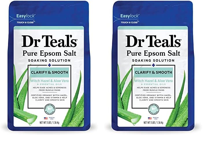Dr Teal's Pure Epsom Salt Soak, Clarify & Smooth with Witch Hazel & Aloe Vera, 3 lbs (Pack of 2)