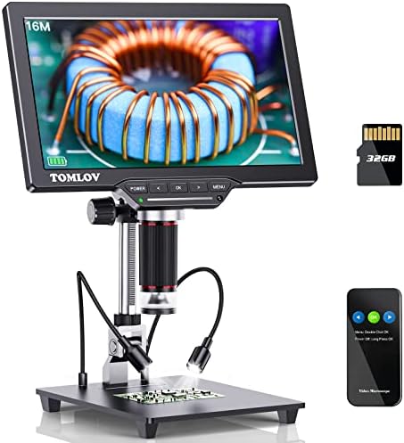 TOMLOV DM202 HDMI Digital Microscope,10.1 Inch LCD Microscope,16MP Coin Microscope Camera with Screen for Adults, Micro Soldering Microscope, TV/Windows/Mac Compatible, 32GB Card Included