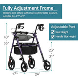 ELENKER Rollator Walker with Front Pouch, 10”Wheels, Sponge Padded Seat and Backrest, Fully Adjustment Frame for Seniors, Purple