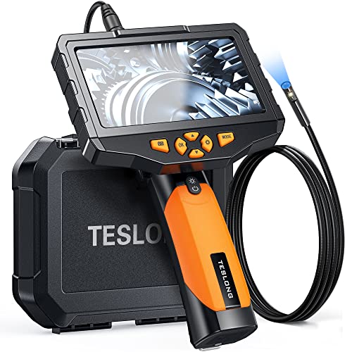 Teslong Inspection Camera, Dual Lens Borescope Camera with Light, NTS300 5" IPS Industrial Endoscope, 1080P Waterproof Flexible Mechanic Fiber Optic Snake Scope Cam for Wall Automotive Engine (3.3FT)