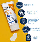 CeraVe 100% Mineral Sunscreen SPF 50 | Face sunscreen With Zinc Oxide & Titanium Dioxide | Hyaluronic Acid + Niacinamide + Ceramides | Oil Free Sunscreen For Face | Travel Size Sunscreen 2.5 oz