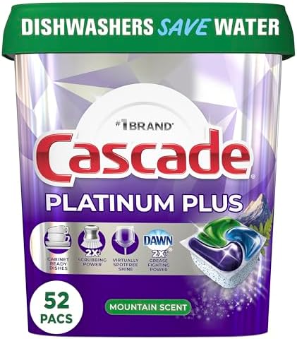 Cascade Platinum Plus ActionPacs Dishwasher Detergent Pods, Dishwasher Soap, Mountain, 52 Count