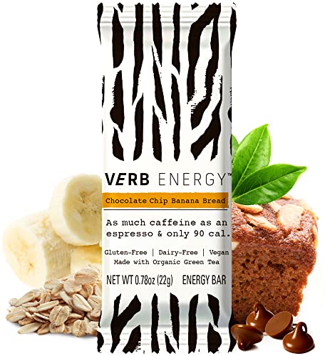 Verb Choc Chip Banana Bread Caffeinated Energy Bars - 90-Calorie Low Sugar Energy Bar - Nutrition Bars - Vegan Snacks - Gluten Free Breakfast Bars with Organic Green Tea, 22g (Pack of 12)