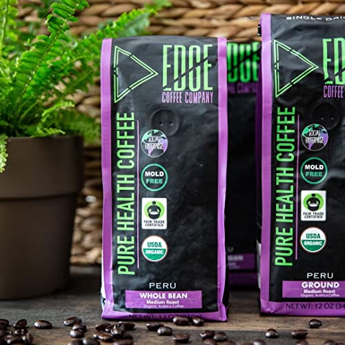 Mold Free Pure Health Coffee - Organic Fair Trade Specialty Grade Low Acid Clean Coffee 12oz (Whole Bean)
