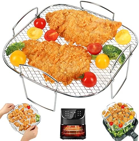 BYKITCHEN 8 Inch Square Air Fryer Rack, Stainless Steel Dehydrator Rack, Square Air Fryer Accessories for Cosori, Instant Vortex, Gourmia, Ninja Foodi Grill and More
