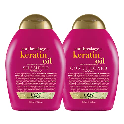 OGX Anti-Breakage + Keratin Oil Fortifying Anti-Frizz Conditioner and Shampoo for Damaged Hair and Split Ends
