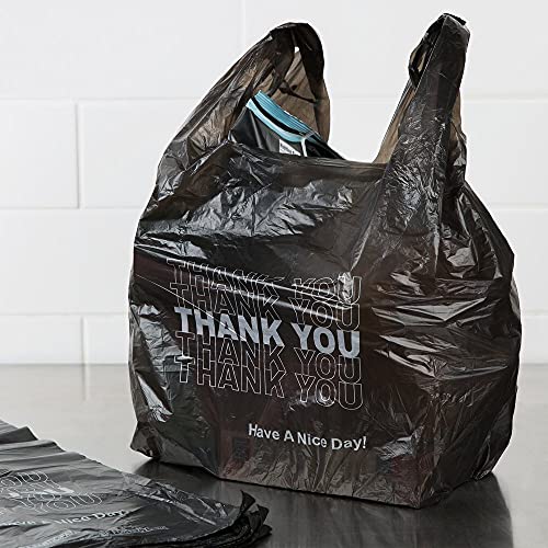 Plastic Bag-Black Plain T-Shirt Bag 11.5"x6.5"x21.5" (Black Thank You, 800)