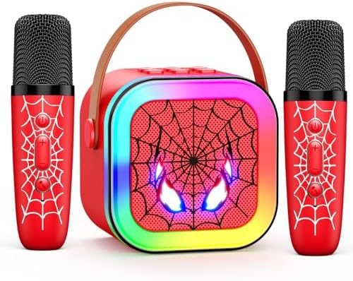 LED Karaoke Machine Toy: Mini Microphone for Kids 4 5 6 7 8 9 10 Year Old Boys Girls Toys Easter Birthday Gifts Portable Bluetooth Speaker with 2 Wireless Mics for Boy Girl Kid Ages 3-12