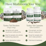 Turkey Tail Capsules - Organic Mushroom Supplement with Potent Turkey Tail Mushroom Extract for Gut, Energy, Brain, & Immune Support - Vegan Mushroom Extract, Non-GMO, 200 Caps