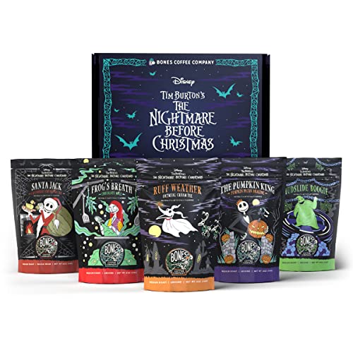 Bones Coffee Company The Nightmare Before Christmas Collector's Box Pack Gift Set, Pack of 5 Flavored Coffee Beans, Medium Roast Whole Coffee Low Acid (4 oz, Pack of 5)