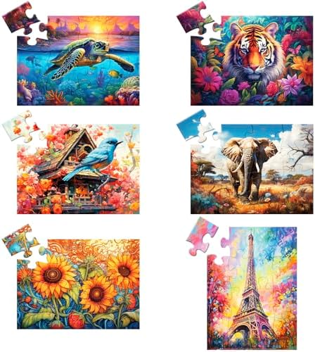 6 Pack 16 Large Piece Puzzles for Seniors Puzzles Dementia Alzheimer's Products and Activities Alzheimer's Puzzle Elderly Adults Cognitive Game Gift for Patients in Nursing Home with 6 Storage Bags