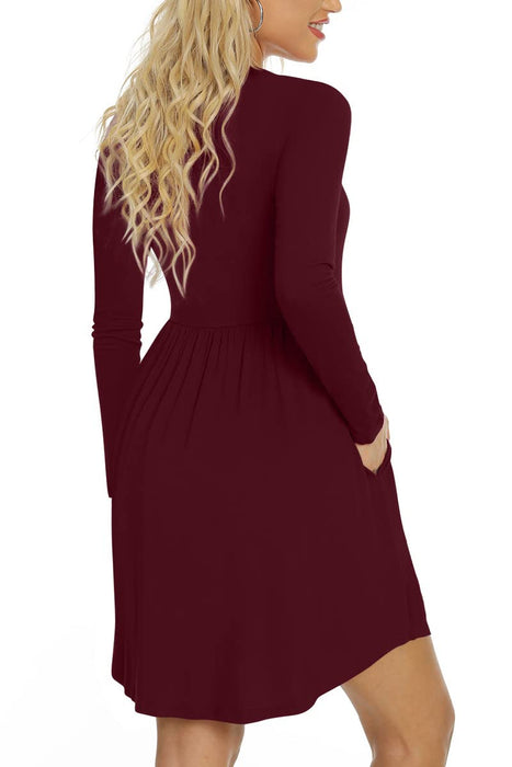 LONGYUAN Womens 2024 Casual Homecoming Winter Dresses Soft Long Sleeve Swing Christmas Dress Wine Red XL