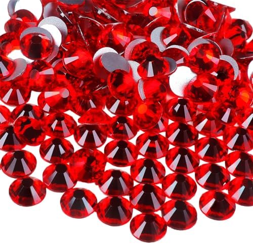 ss34 Red Glass Rhinestones 288 Pcs, 7.0 mm Big Light Siam Flatback Rhinestone, Diamond Cut Gems for Crafts, Face Mask, Makeup, Tumbler, Shoes, Clothing