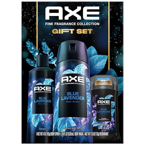 AXE Blue Lavender Gift Set for Men – Men’s Body Wash, Body Spray & Deodorant, Fine Fragrances Collection, Mint & Amber (3 Piece Set)