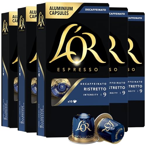 L'OR DECAF Espresso Capsules, 50 Count DECAF Ristretto, Single-Serve Aluminum Coffee Capsules Compatible with the L'OR BARISTA System & *Nespresso Original Machines