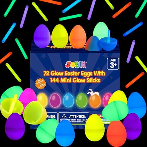 JOYIN 36 Pcs Easter Eggs with 72 Pcs Mini Glow Sticks for Kids Glow-in-The-Dark Basket Stuffers Fillers Gift, Easter Eggs Hunt Game Party Favors Classroom Decorations Supplies