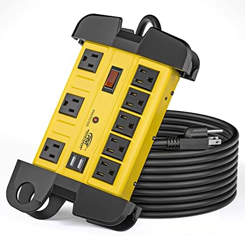 Heavy Duty Power Strip Surge Protector with USB,CRST Metal Power Strip with 2 USB 15 A 1875W, 15-Foot Long Cord 1350 Joules for Home, Kitchen, Office, School, ETL Listed… Yellow