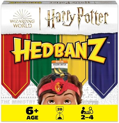 Hedbanz, Harry Potter Wizarding World 2022 Edition with New Cards Family Board Game Gift Toy Merchandise Books Movies Card Game House Headbands, for Adults & Kids Ages 6 and up