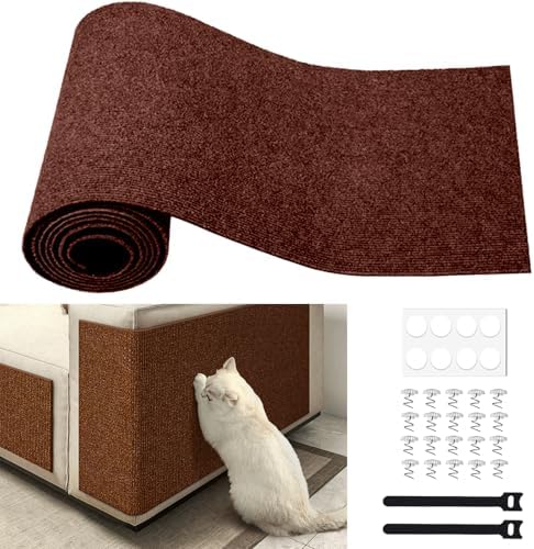 Cat Scratching Furniture Protector Self Adhesive Trimmable Protective Sofa Carpet Leather Furniture Pad Replacement for Cat Tree Shelves DIY Pet Scratch Protector (Brown, 15.7"x39.3")