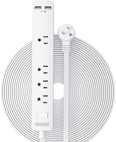 NTONPOWER Long Extension Cord 25 Ft, Flat Extension Cord Under Carpet, Rug, Door, Power Strip Long Cord, Wall Mount Power Strip with 4 Outlets 2 USB, Overload Protection for Indoor, Home, Dorm, Office