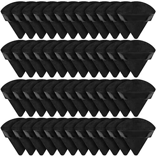 Suclain 48 Pcs Velour Triangle Powder Puff Soft Velour Makeup Puff for Face Powder Makeup Triangle Sponges for Wet and Dry Cosmetic Foundation Loose Mineral Body Makeup Tool(Black)
