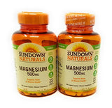Sundown Naturals Magnesium 500 Mg Caplets Value Size, 180 Count, (Pack of 2)