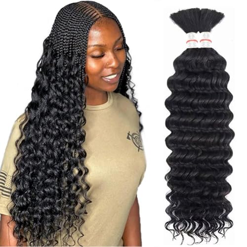 Amella Bulk Human Hair For Braiding 22Inch Deep Wave Human Braiding Hair (1pack-2bundles) Human Hair Braiding Hair 100%Unprocessed Brazilian Virgin Human Hair human braiding hair for boho braids 100g