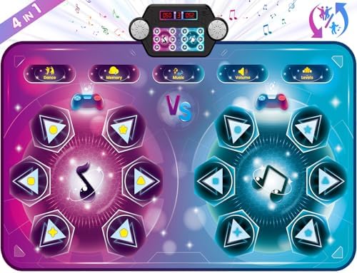 Upgraded Extra Large Electronic Dance Mats, Dance Pad with Single&Double Players Mode, Dancing Music Playmat with LED Light, Challenge Game as Christmas Birthday Gift for Kids Girls Boys 3-12 Year Old