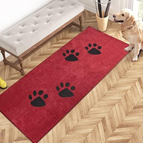 PURRUGS Dirt Trapper Door Mat 24" x 59", Non-Skid/Slip Machine Washable Microfiber Entrance Rug, Shoes Scraper, Dog Door Mat, Super Absorbent Floor Mat for Muddy Wet Shoes and Paws, Red