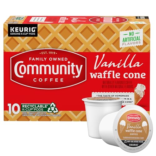 Community Coffee Vanilla Waffle Cone, 10 Count Coffee Pods, Ice Cream Flavored, Compatible with Keurig 2.0 K-Cup Brewers, 10 Count (Pack of 1)