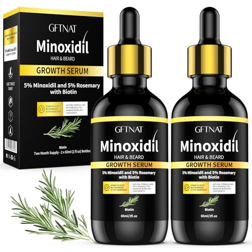 5% Minoxidil with Rosemary for Men and Women Hair Growth,Beard Growth Kit,Scalp Serum for Thicker Fuller Hair(2 x 2 Fl Oz)