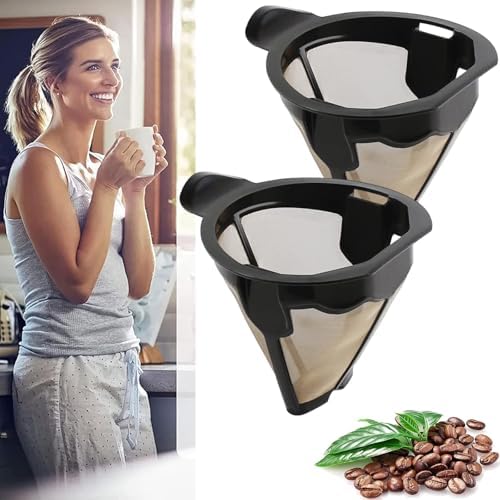 Reusable Coffee Filter Baskets 2PC, Cone Coffee Maker Filter Replacement Compatible with Ninja Coffee Maker CM305, CP301, CP307C,CM401, 8-12 Cup Coffee Permanent Filters for Cuisinart Coffee Maker