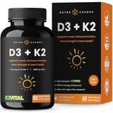 NutraChamps D3 with K2 MK7 Supplement for Heart & Bone Health | Vitamin D & K Complex | 5000 IU of Vitamin D 3 & 100 mcg of Vitamin K 2 MK-7 | 60 Vitamin K2 D3 Capsules