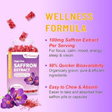 2 Pack Sugar Free Saffron Gummies, Saffron Supplement with Passion Flower, Rhodiola , Ashwagandha, Vitamin B12 & D3, Eye Vision, Focus, Mood & Metabolism, Vegan & Organic, Wild Berry Flavor-120 Cts