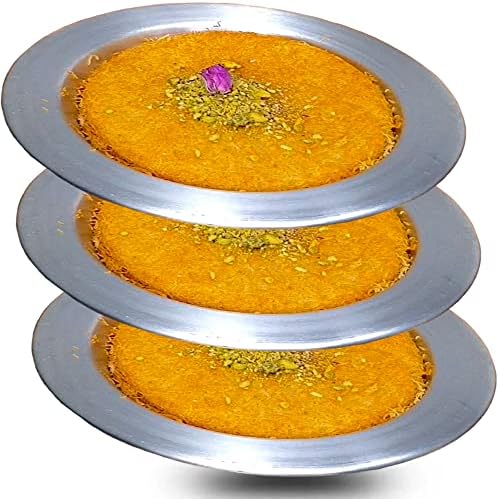 Kunefe Plate - Cooking and Serving Plates for Shredded Kadaifi, kunafa knafe knafeh Phyllo, Fillo Dough Pan - Set of 3 Silver Color Aluminum Pans ( Compatible for frozen kunefe )