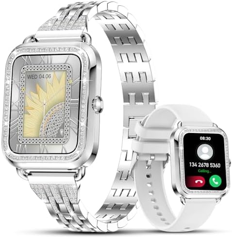 Efolen Smart Watches for Women with Diamonds (Answer/Make Call), 1.57'' Bluetooth Smartwatch for Android iOS Phones, Waterproof Fitness Tracker with Heart Rate/SpO2/Sleep/BP/AI Voice (Silver)