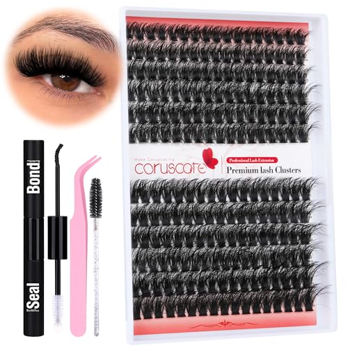Fluffy Lash Extension Kit 100D Thick Eyelash Extension Kit Soft Band Lash Clusters Kit 10-18mm Long Volume Individual Lashes Kit with Lash Bond and Seal Lash Tweezers DIY at Home